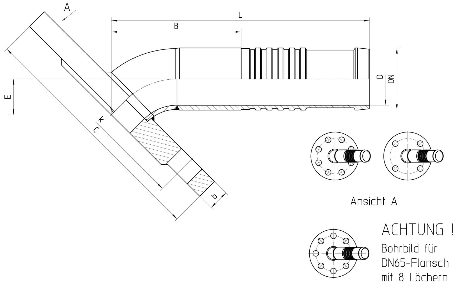 fixed DIN flange 45°