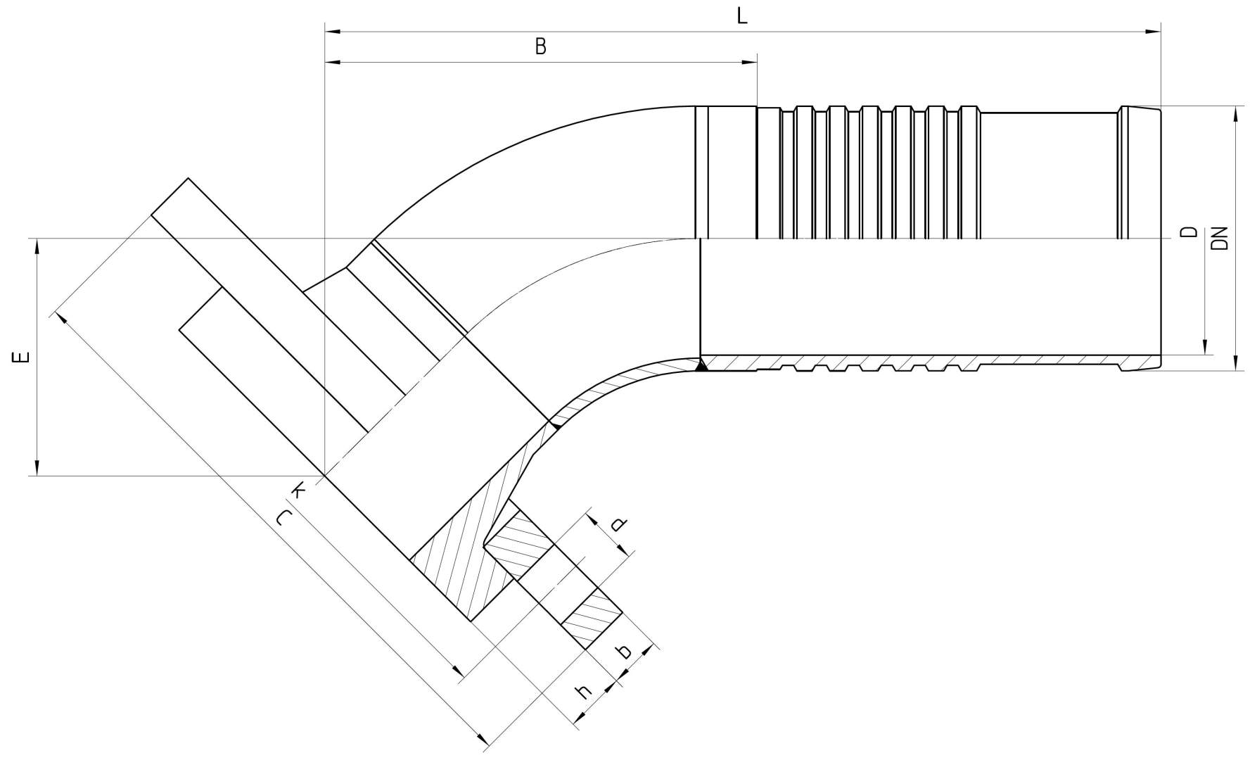 loose DIN flange 45°