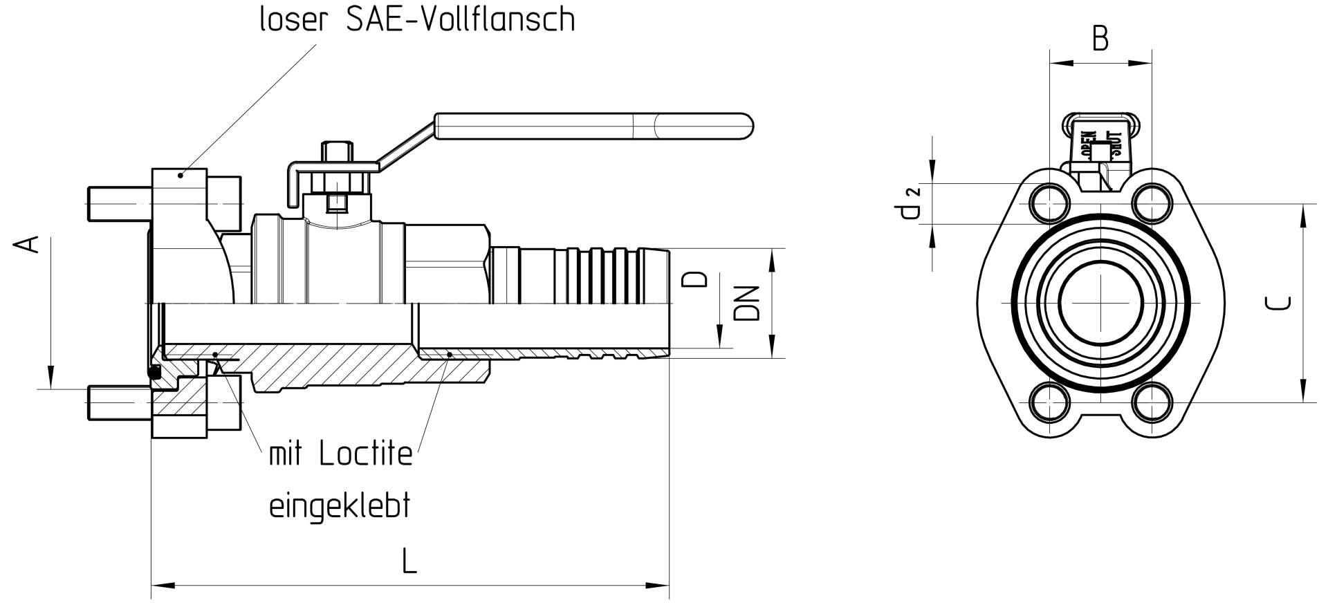 Ball valves with SAE flange connection