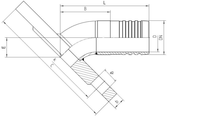 fixed DIN flange 45°