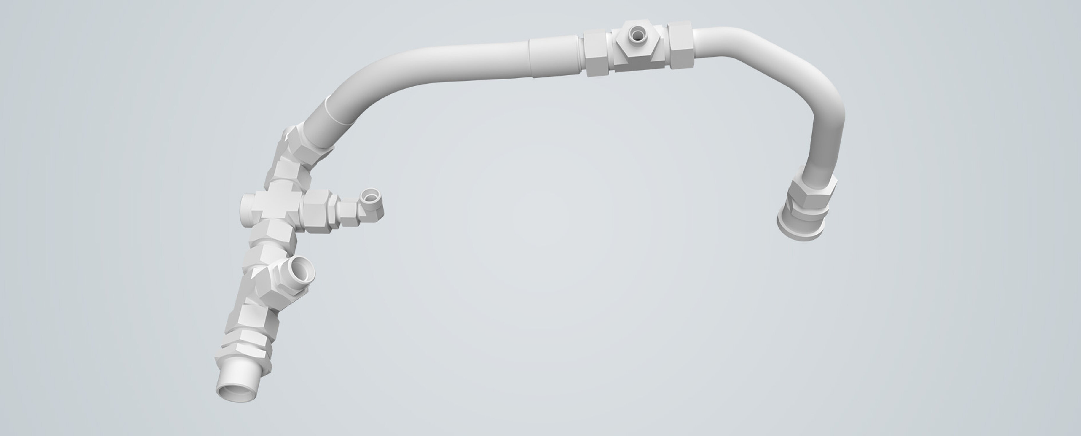 Hydraulikschlauch an Hydrauliksammler mit Verschraubungen 3D-Modell 