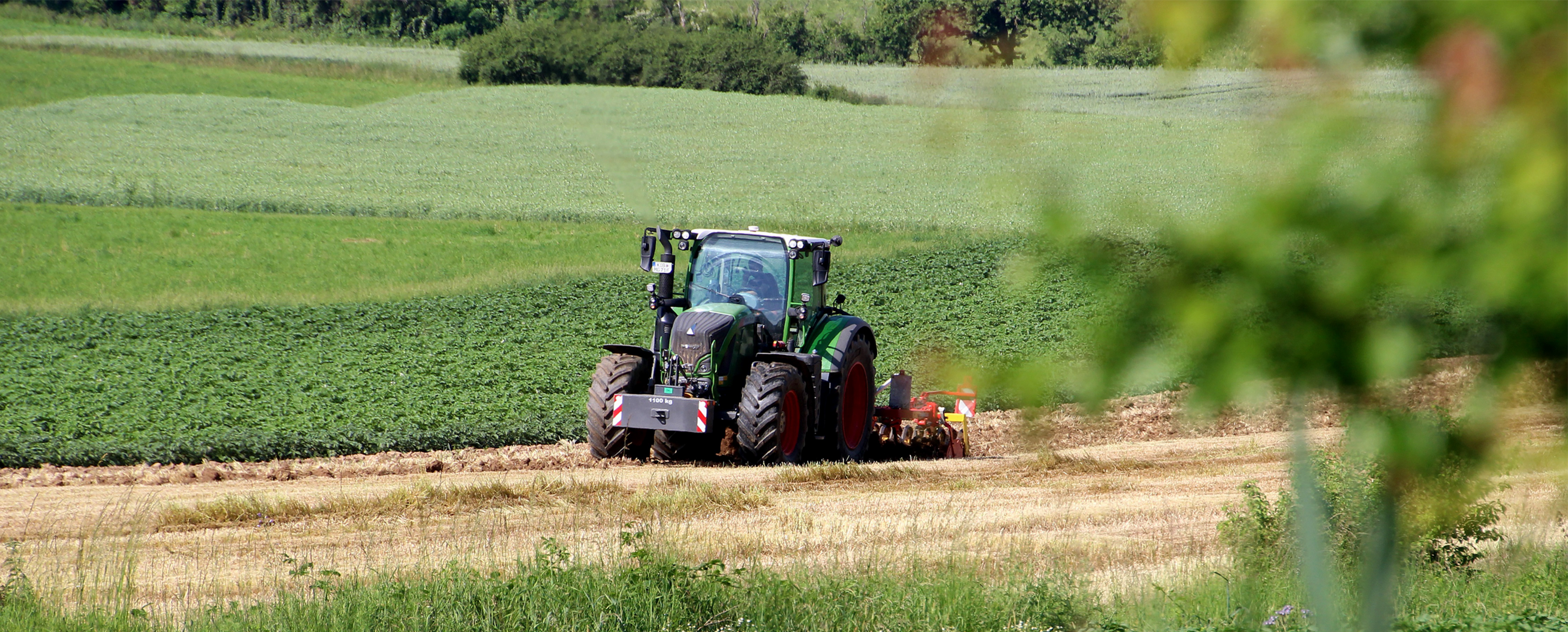 Tractor plügt Feld