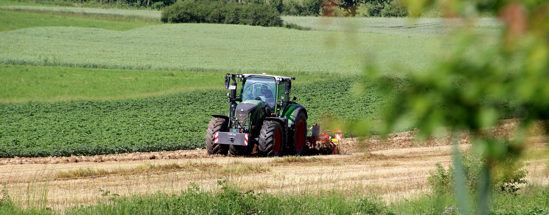Tractor plügt Feld