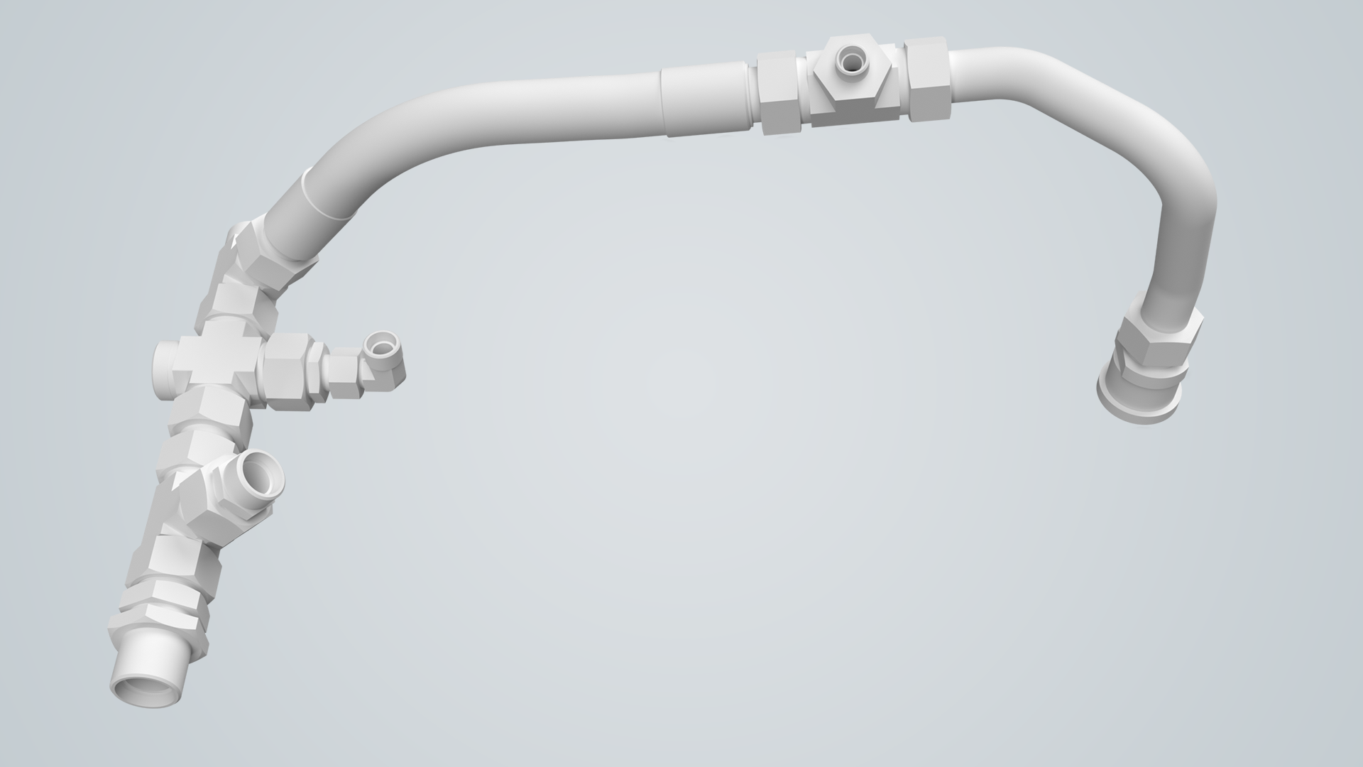 3D-Modell Hydraulikschlauch mit mehreren Sonderarmaturen