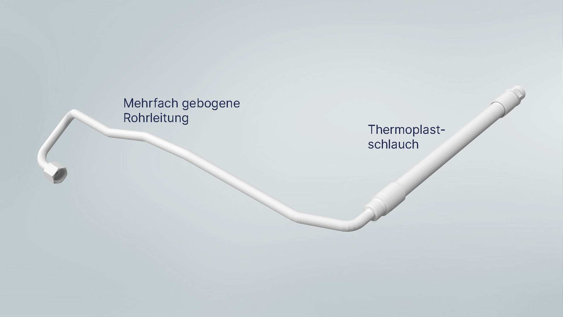 Hydraulikschlauch mit gebogenem Rohr 3D-Modell mit Beschriftung